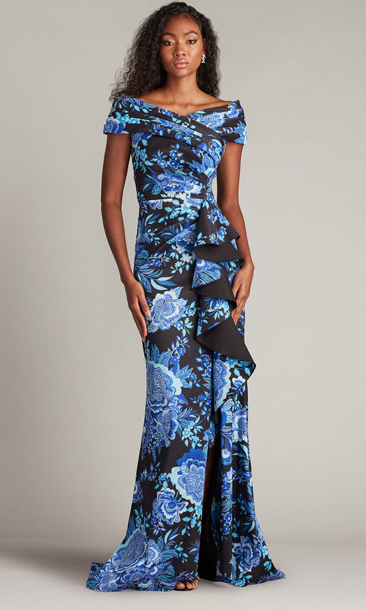 Tadashi Shoji CII25478L - Leticia Floral Waterfall Flounce Evening Gown