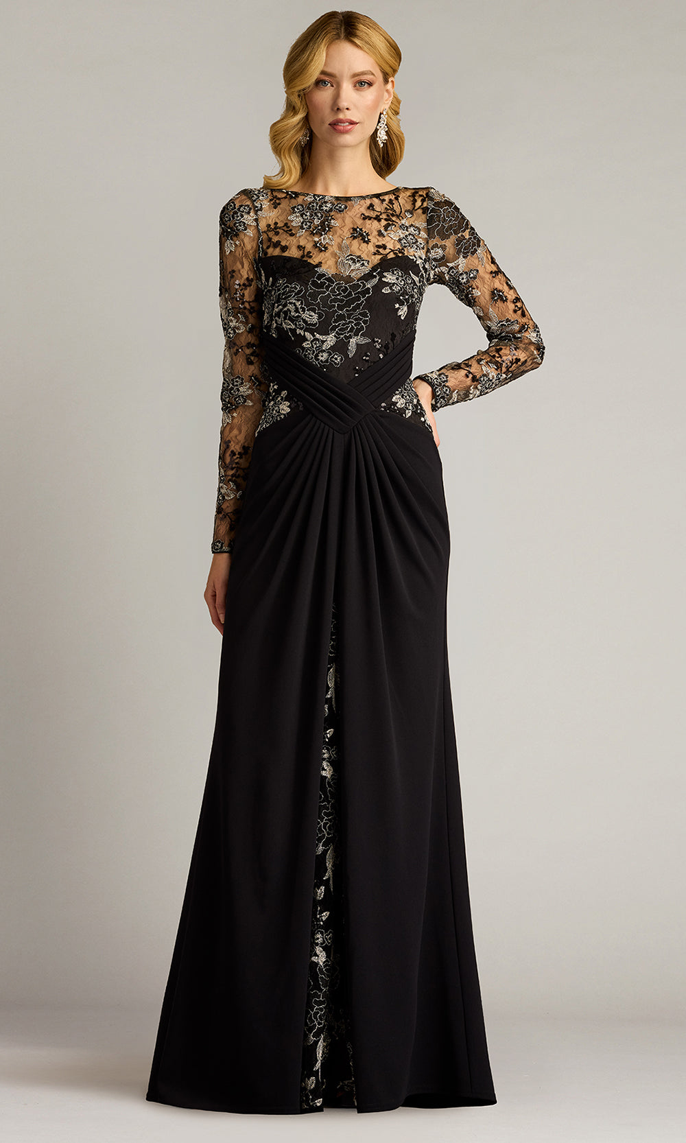 Tadashi Shoji CGU24342L - Long Sleeve Pleated Waist Gown