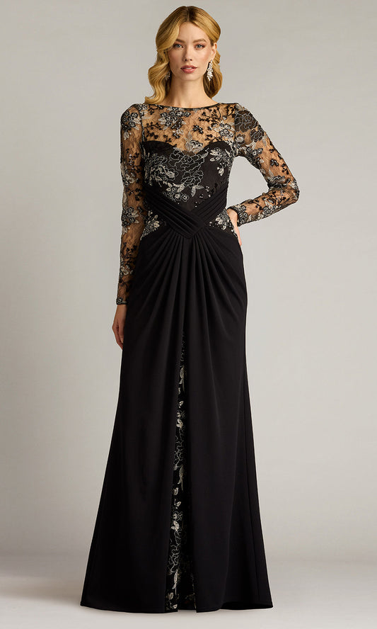 Tadashi Shoji CGU24342L - Long Sleeve Pleated Waist Gown