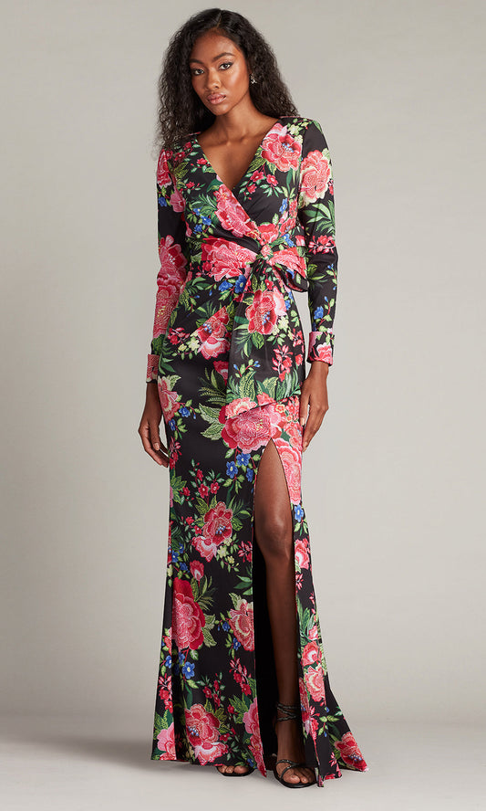 Tadashi Shoji CII24469L - Talvo Floral Print Wrap Gown with Slit