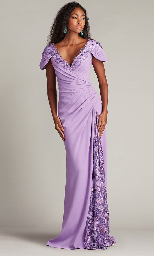 Tadashi Shoji CHS25373L - Sunas Draped Crepe and Sequin Embroidered Sheath Gown