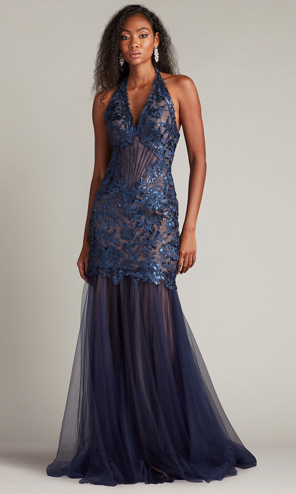 Tadashi Shoji CHS25371L - Evaine Sequin Embroidered Tulle Evening Gown