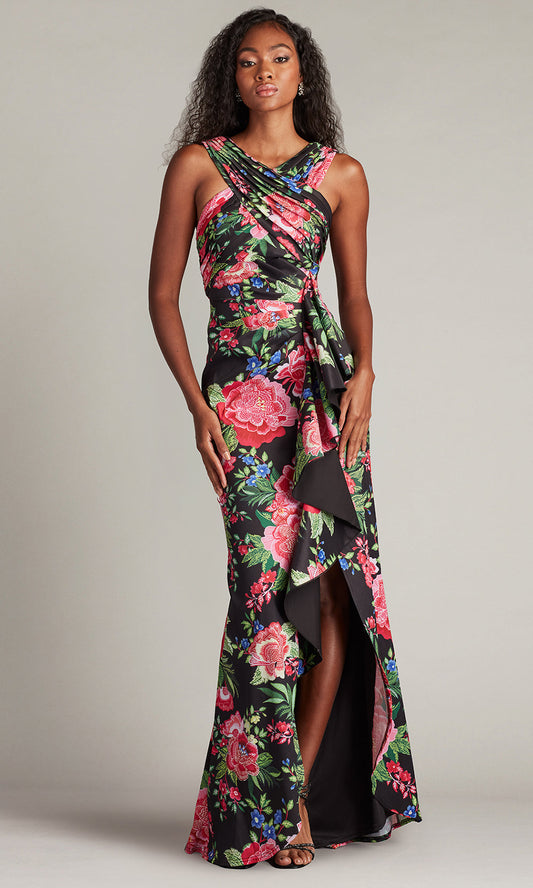 Tadashi Shoji CII24377L - Elarra Floral Waterfall Flounce Halter Gown