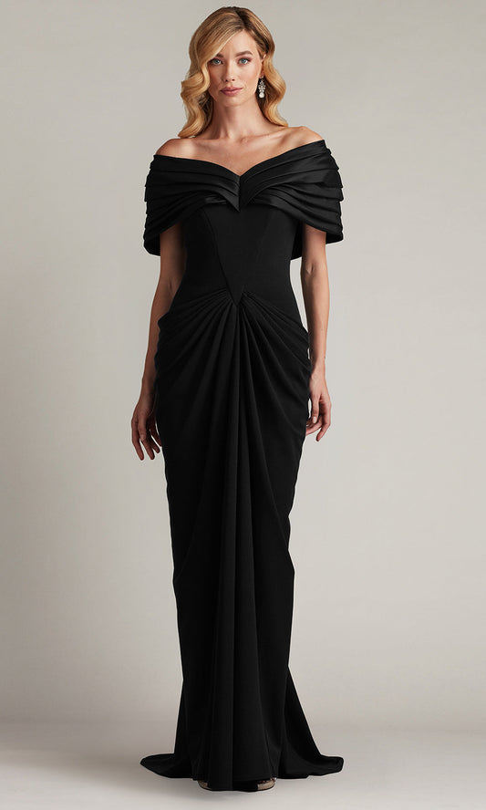Tadashi Shoji BOS25800L - Seraphine Pleated Portrait Collar Sheath Gown