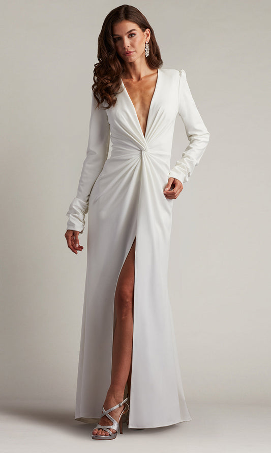 Tadashi Shoji BOS21138LBR - Plunging V-Neck Bates Twist-Front Gown