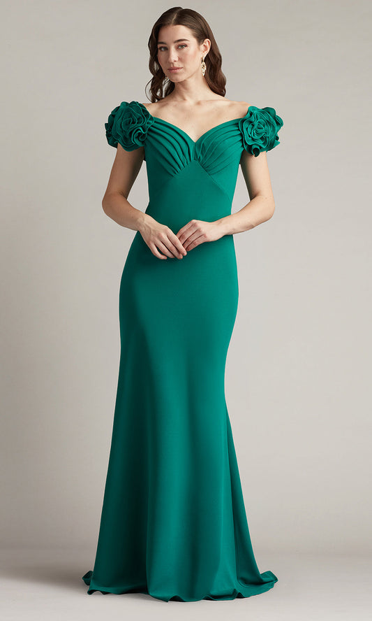 Tadashi Shoji BOS25502L - Off Shoulder Avenne Rosette-Embellished Gown