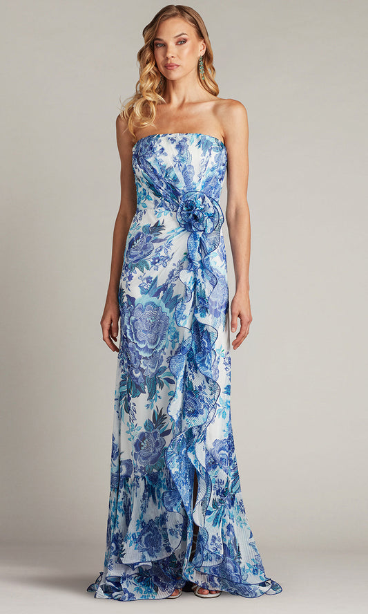 Tadashi Shoji CHW24386L - Strapless Morwenna Floral Print Ruffle Gown